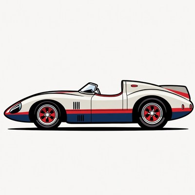 White Blue Race Car Illustration