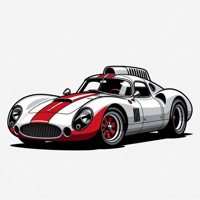 White Race Car with Red Stripes