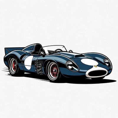 Blue Jaguar D-Type Race Car Illustration