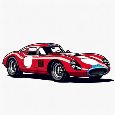 Red Jaguar E-Type Racing Car Illustration