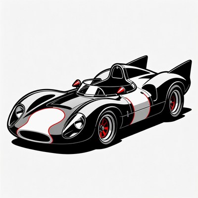 Black and White Race Car Illustration