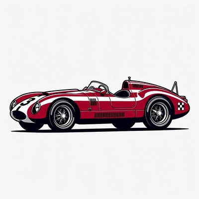 Red Vintage Race Car Illustration