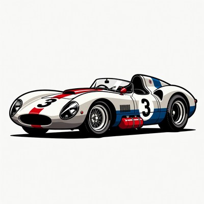 White Jaguar D-Type Race Car Illustration