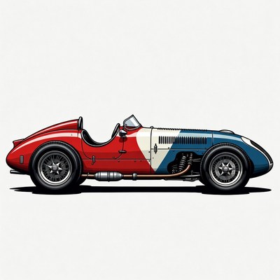 Red White Blue Vintage Race Car Illustration