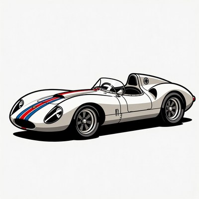 White Jaguar D-Type Race Car Illustration