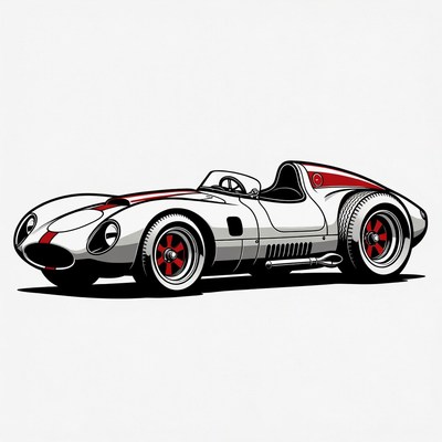 White Vintage Race Car Illustration