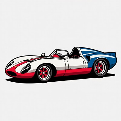 White Red Blue Race Car Illustration