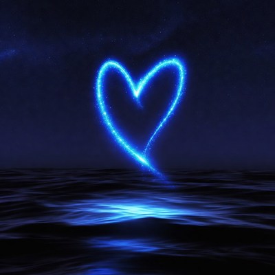 Glowing Blue Heart Over Ocean