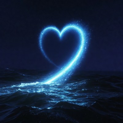 Glowing Blue Heart Over Ocean