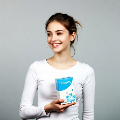Young woman holding tissues box