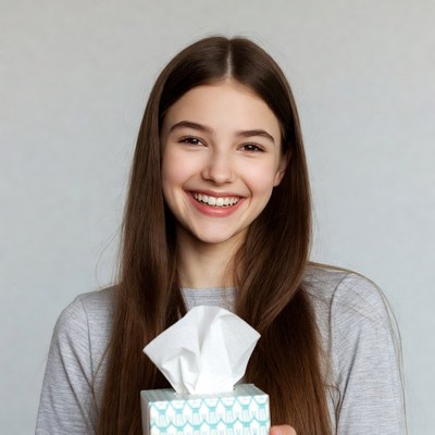 Smiling girl holding tissue box