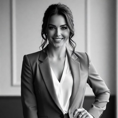 Smiling woman in blazer suit