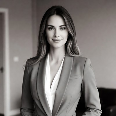 Smiling woman in gray blazer
