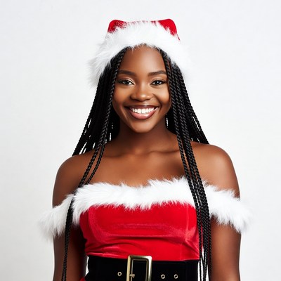 African-American woman in Santa hat