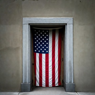 American Flag Hanging in Doorway