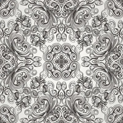 Black Ornate Floral Seamless Pattern