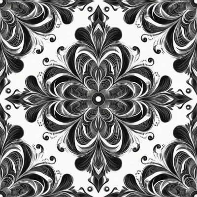 Black Ornate Floral Seamless Pattern
