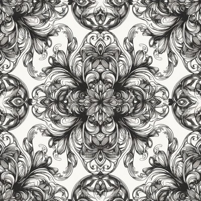 Black White Ornate Floral Pattern