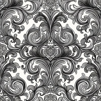 Black Ornate Floral Damask Pattern