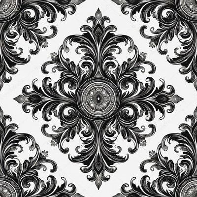 Black Ornate Floral Seamless Pattern