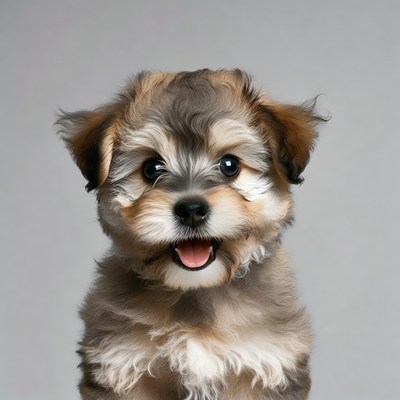 Cute fluffy puppy smiling