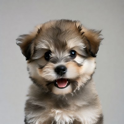 Cute fluffy puppy smiling