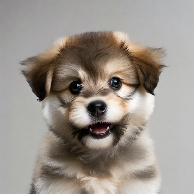 Cute fluffy puppy smiling