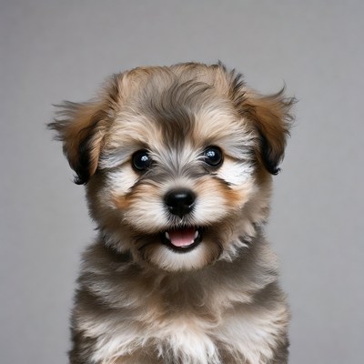 Cute fluffy puppy smiling