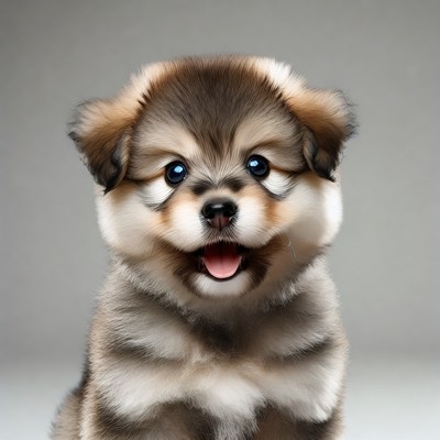 Cute fluffy husky puppy smiling