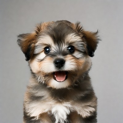 Cute fluffy puppy smiling