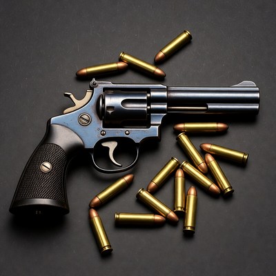 Blue Revolver with Bullets