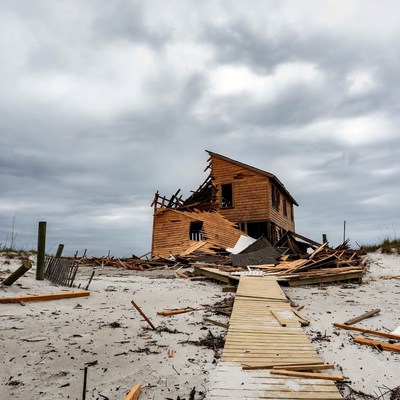Destroyed Beach House After Hurricane