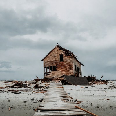 Abandoned House on Sandy Debris