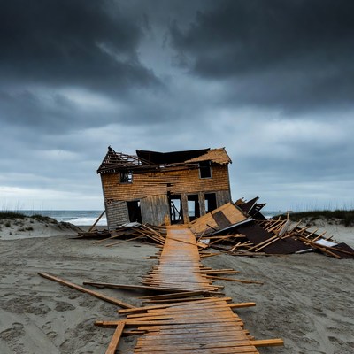 Abandoned Wooden House on Beach