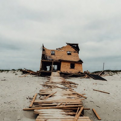 Abandoned Wooden House on Beach