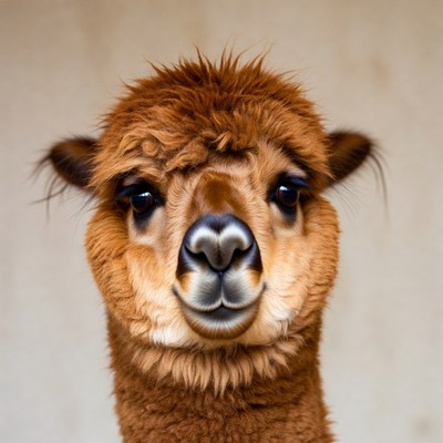 Closeup of fluffy alpaca face
