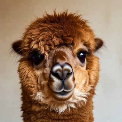 Closeup of fluffy alpaca face