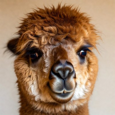 Closeup of fluffy alpaca face