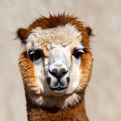 Closeup of Huacaya alpaca face