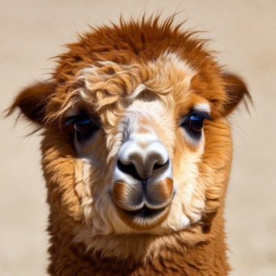 Closeup of fluffy alpaca face