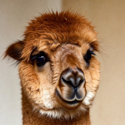 Closeup of fluffy alpaca face