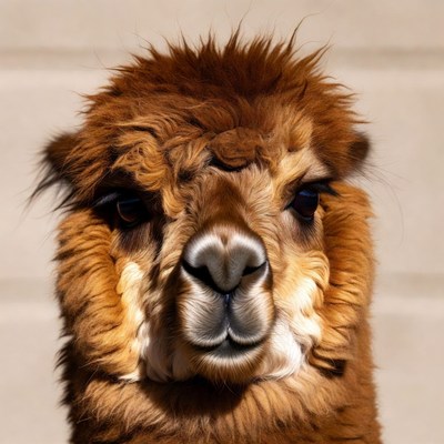 Closeup of fluffy alpaca face