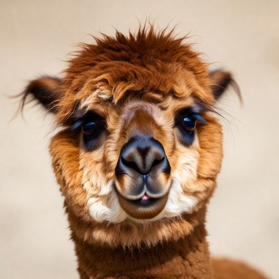 Closeup of fluffy alpaca face