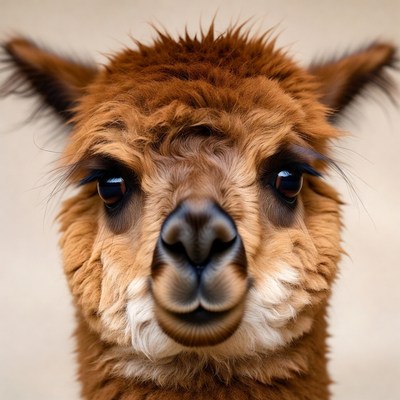Closeup of cute alpaca face