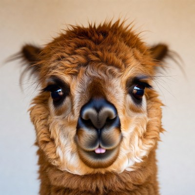 Closeup of alpaca with tongue out