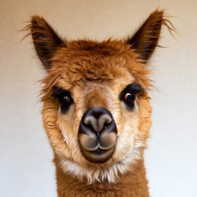 Closeup of fluffy alpaca face