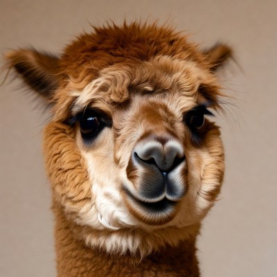 Closeup of fluffy alpaca face