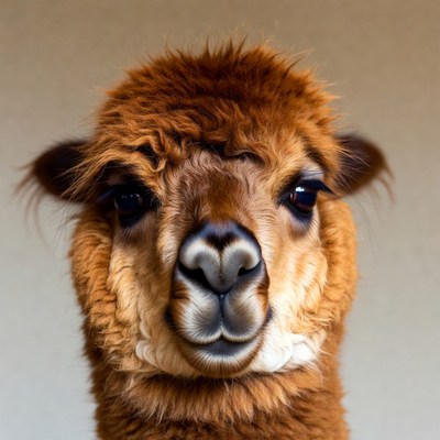 Closeup of fluffy alpaca face