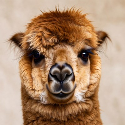 Closeup of fluffy alpaca face