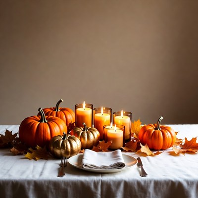 Autumn Pumpkin Candle Table Setting
